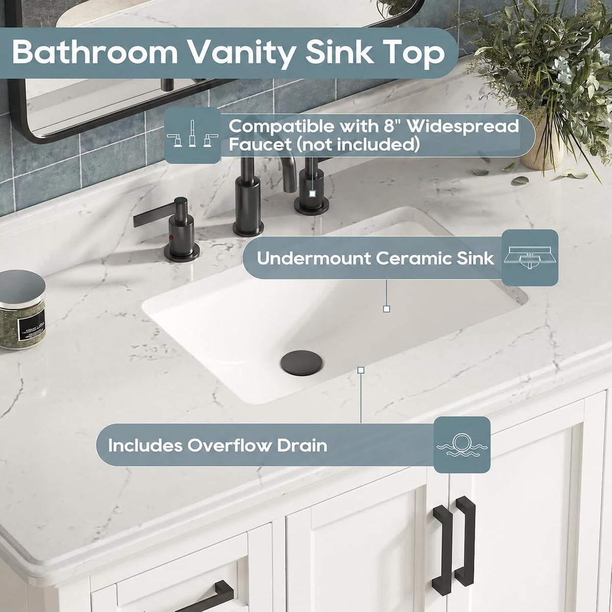 42 Inch Bathroom Vanity with Sink, Pre Assembled, White
