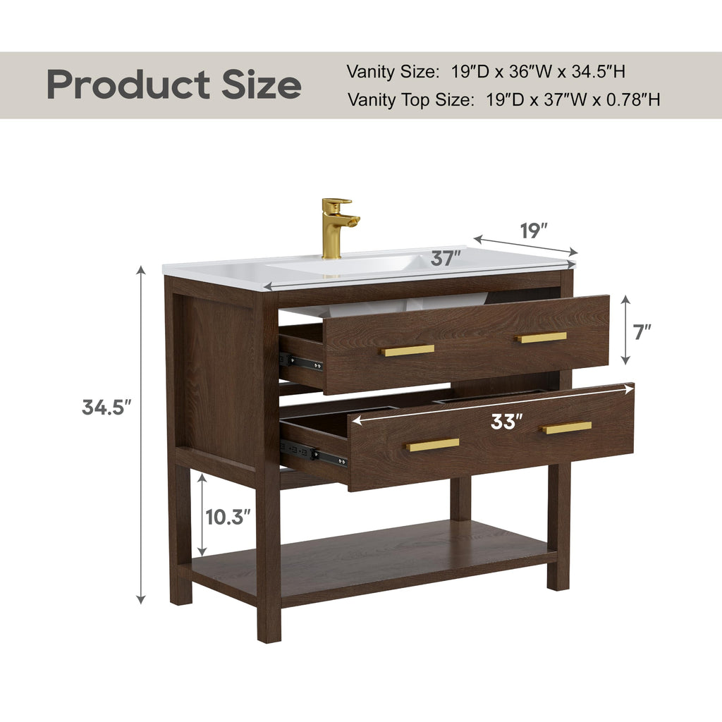 42 Inch Bathroom Vanity with Sink, Fully-Assembled, Walnut