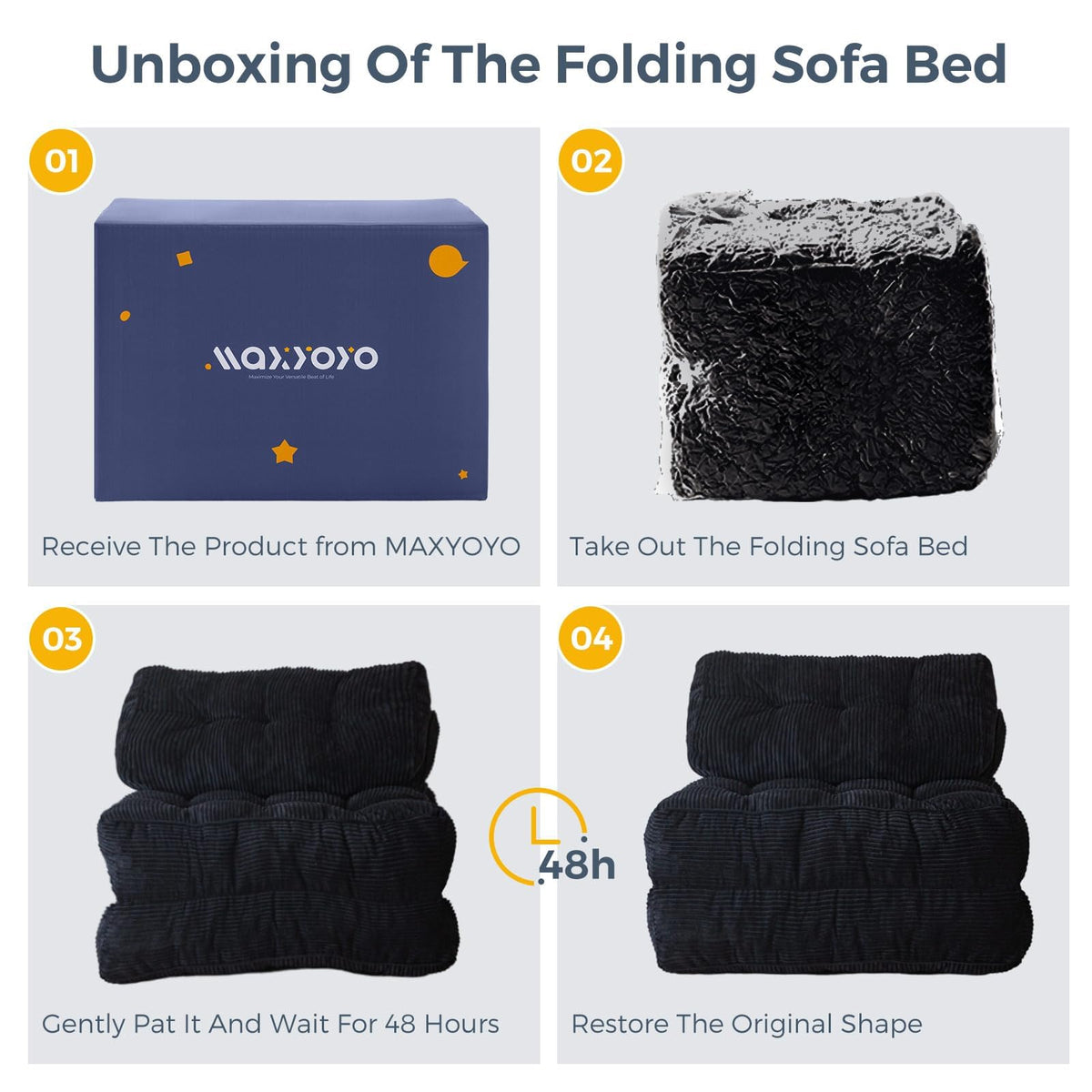 MAXYOYO Folding Sofa Bed, Convertible Chair Bed with Pillow