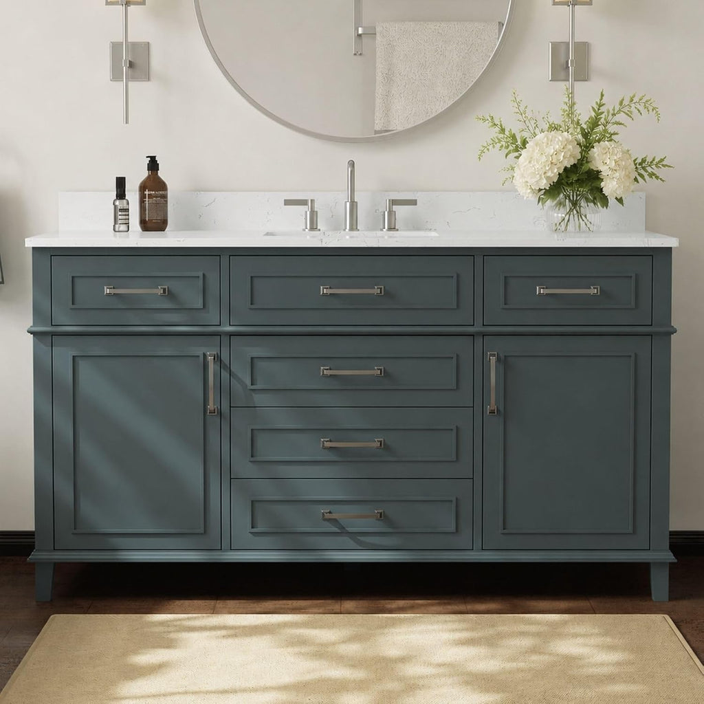 60 Inch Bathroom Vanity with Sink, Fully Assembled, Green