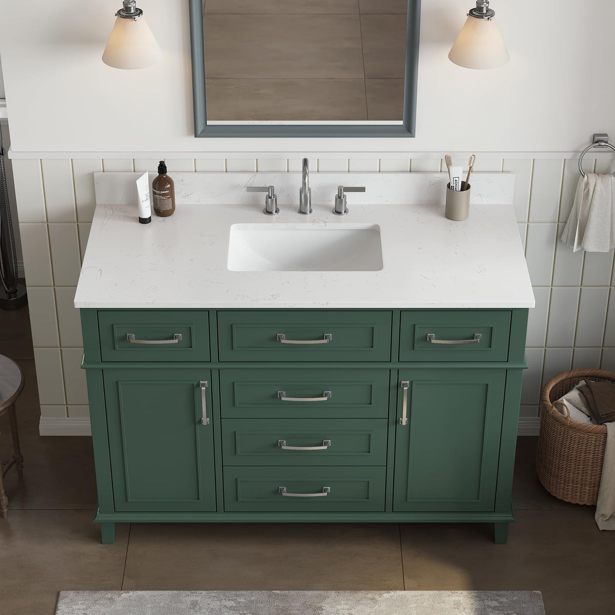 42 Inch Bathroom Vanity with Sink, Pre Assembled, White