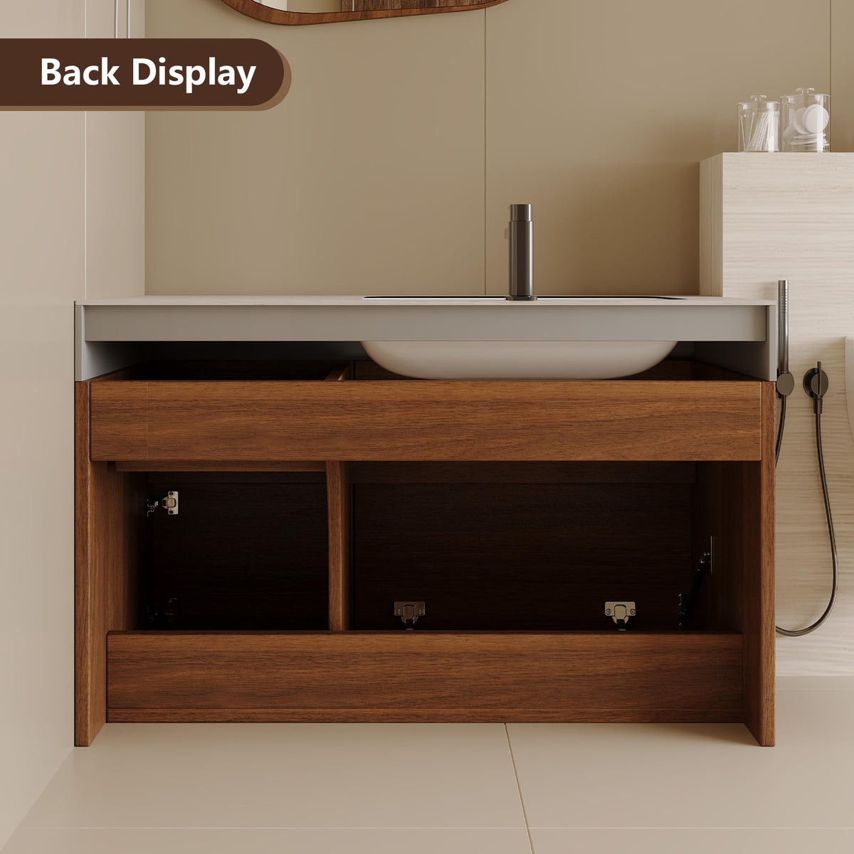 Glintee 40" Floating Bathroom Vanity & Sintered Stone Top, Black