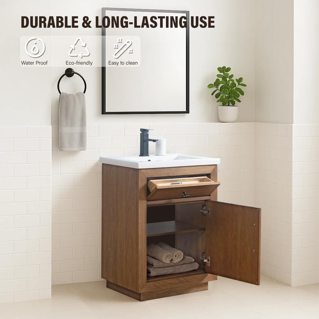 HOMEBEYOND 72" Bathroom Vanity with Double Sink & Ceramic Top, MDF Material Vanity Cabinet with Basin Combo, Soft-Closing Doors, Removable Shelf, Backsplash, Tan