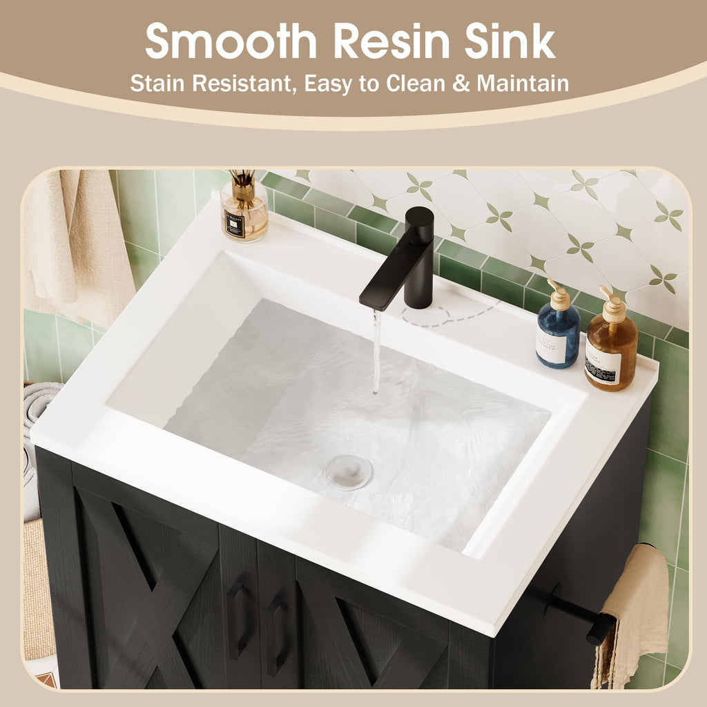 JUMMICO 24" Bathroom Vanity with Sink, Bathroom Storage Cabinet, White
