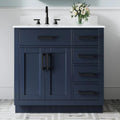 WELLFOR 36-Inch Bathroom Vanity with Sink W/ 2 Doors & 4 Drawers & 1 Flip Drawer,Navy Blue Vanity W/Matte Black Handles