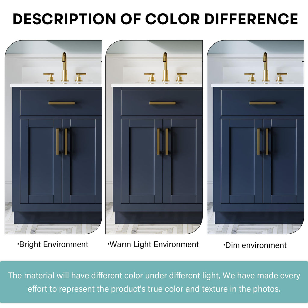 WELLFOR 36-Inch Bathroom Vanity with Sink W/ 2 Doors & 4 Drawers & 1 Flip Drawer,Navy Blue Vanity W/Matte Black Handles