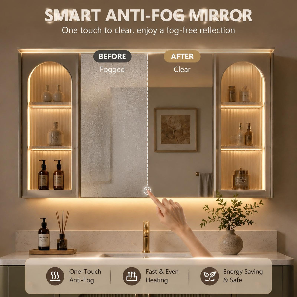 50 IN Freestanding Single Sink Bathroom Vanity with LED Mirror Cabinet