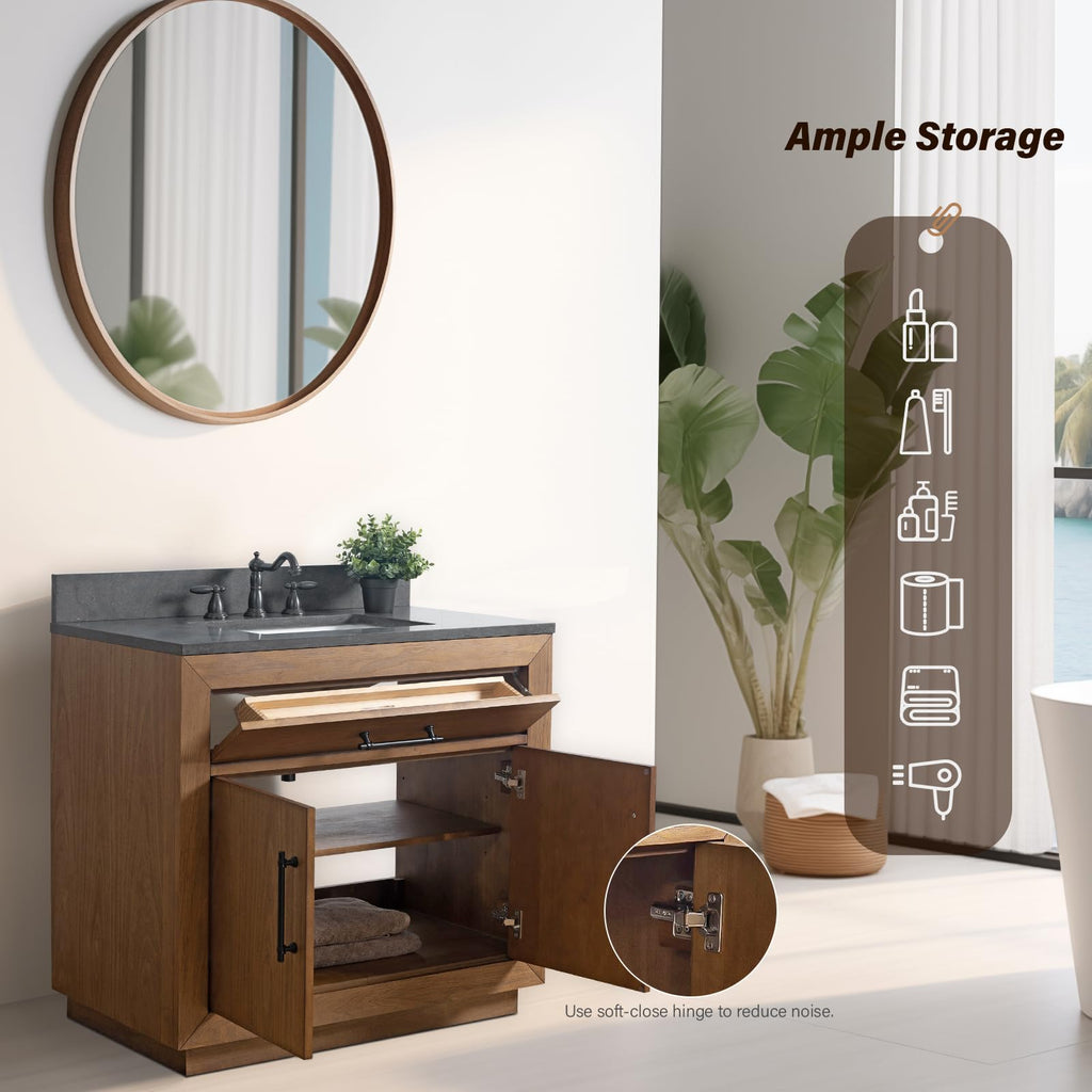 HOMEBEYOND 72" Bathroom Vanity with Double Sink & Ceramic Top, MDF Material Vanity Cabinet with Basin Combo, Soft-Closing Doors, Removable Shelf, Backsplash, Tan