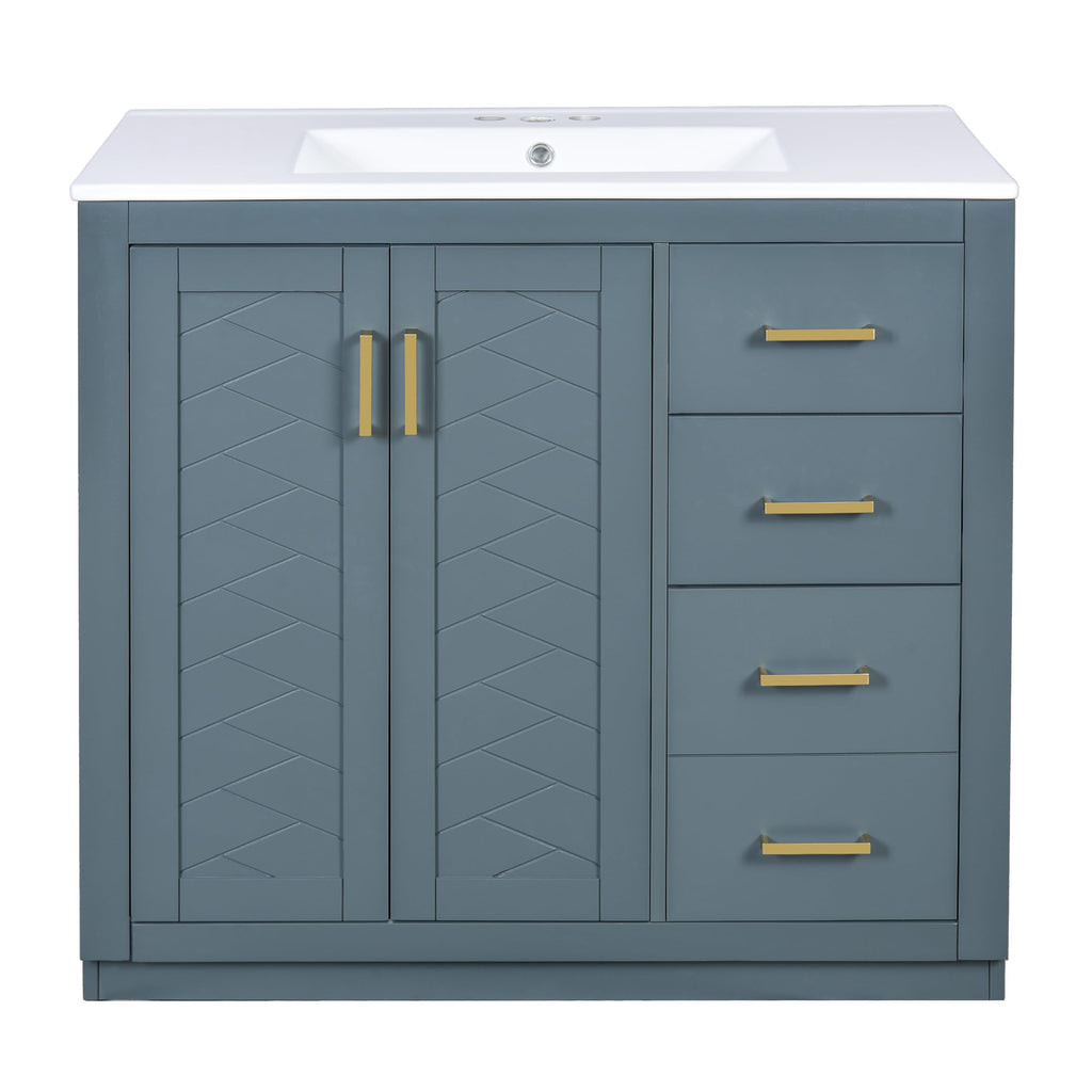 30 Inch Green Bathroom Vanity with Sink & Gold Handles,Light Luxury