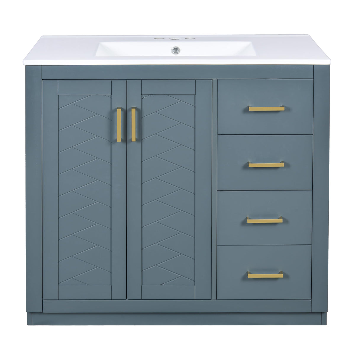 30 Inch Green Bathroom Vanity with Sink & Gold Handles,Light Luxury