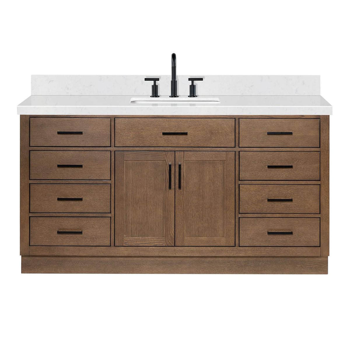 ARIEL Hepburn 66-inch Bathroom Vanity with Sink,Solid Wood, 1.5-inch Pure White Quartz Countertop & Backsplash, Single Rectangular Porcelain Sink, 2 Soft Closing Doors, 9 Dovetail Drawers, White