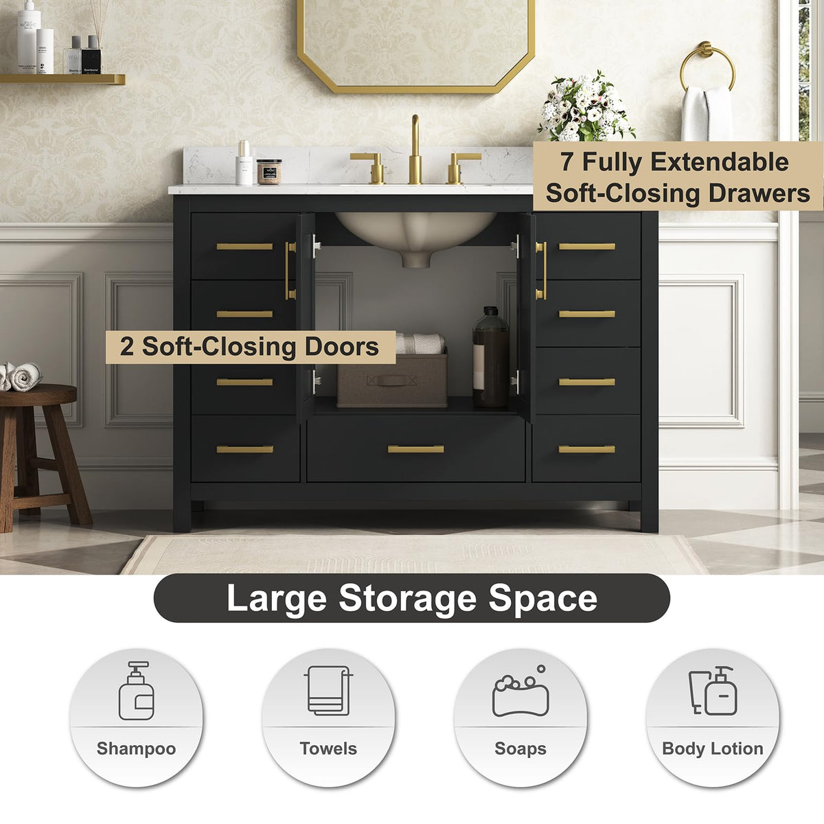 36 Inch Modern Bathroom Vanity with Sink, Black