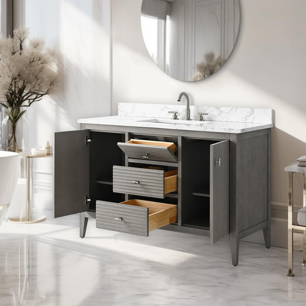 Vanity Art 84 inch Bathroom Vanity with Double Sink & Ceramic Top, Vanity Cabinet with Soft-Closing Door, Solid Wood Frame, Linear Pattern, Walnut, Golden Brushed Handware,Vintage Green