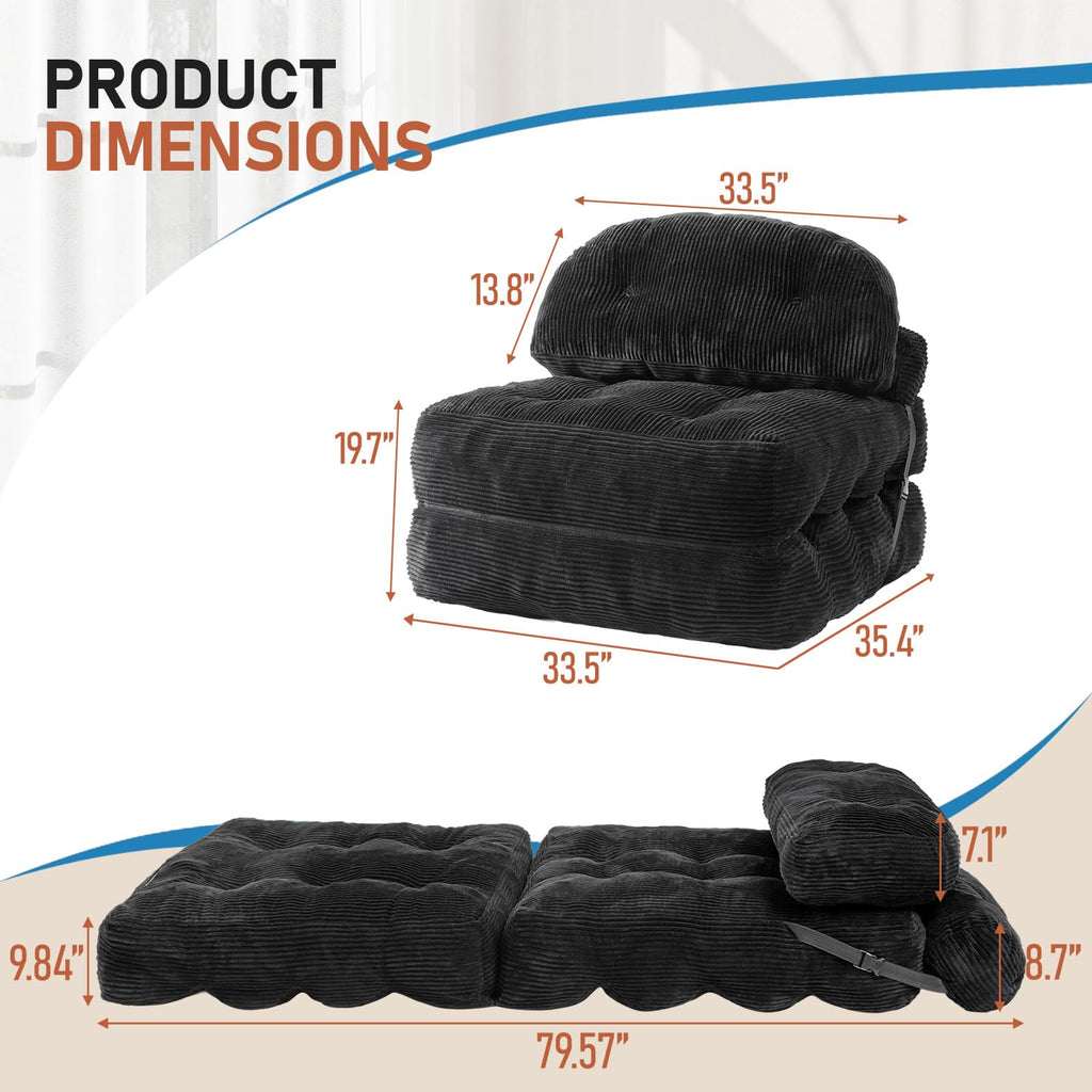 Folding Sofa Bed, Convertible Sleeper Chair with Back Support and Pillow