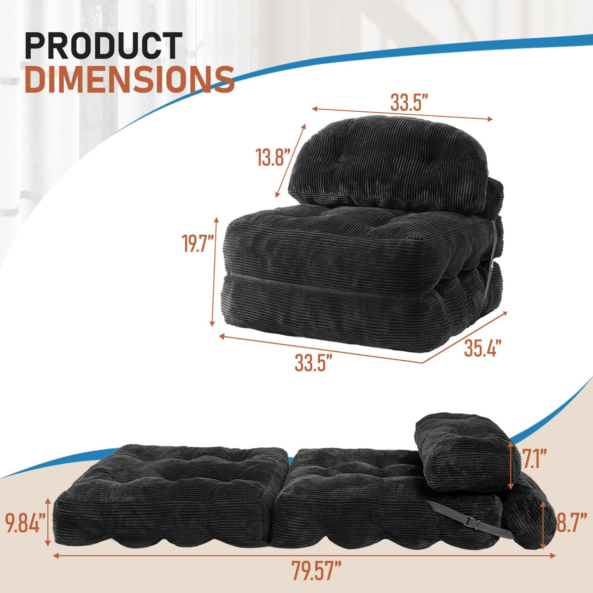 Folding Sofa Bed, Convertible Sleeper Chair with Back Support and Pillow