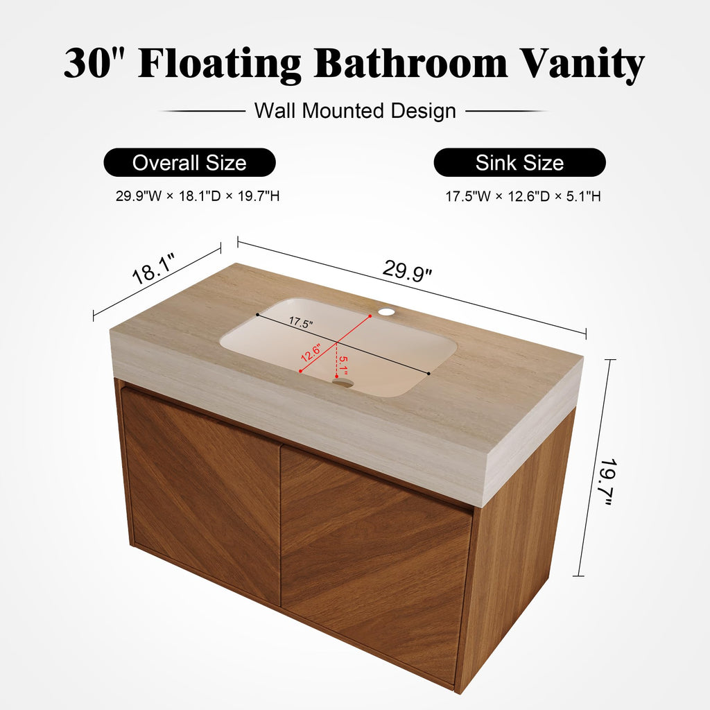 36 Inch Bathroom Vanity with Sink, Black Floating Wall Mounted Vanity