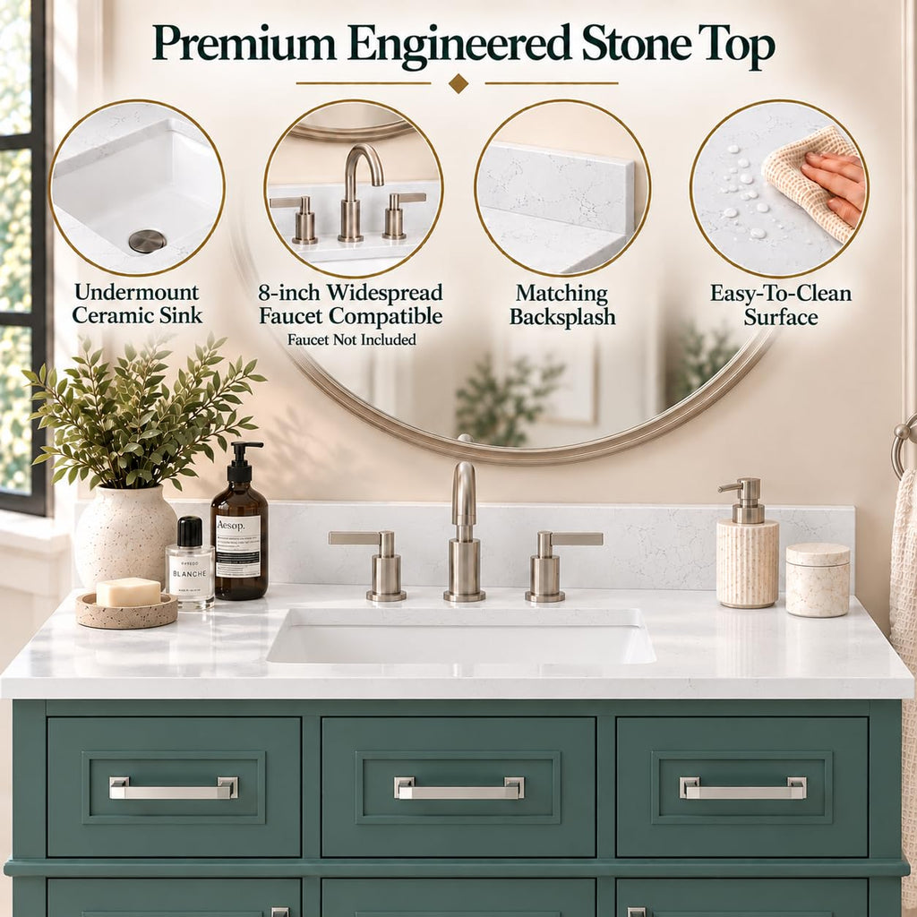 60 Inch Bathroom Vanity with Sink, Fully Assembled, Green