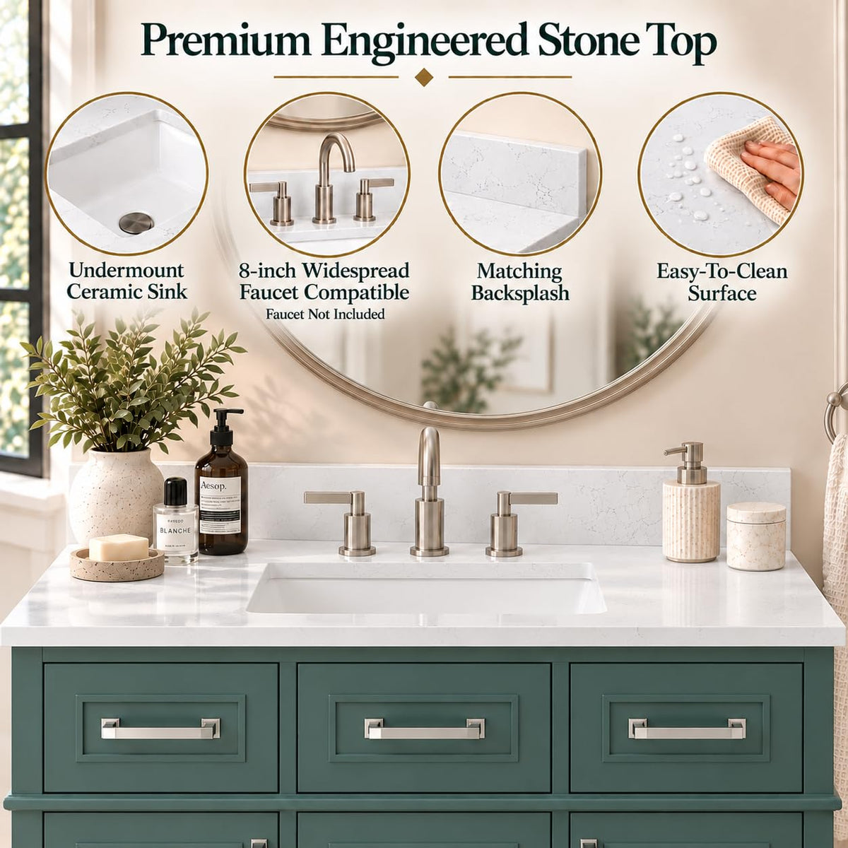 60 Inch Bathroom Vanity with Sink, Fully Assembled, Green