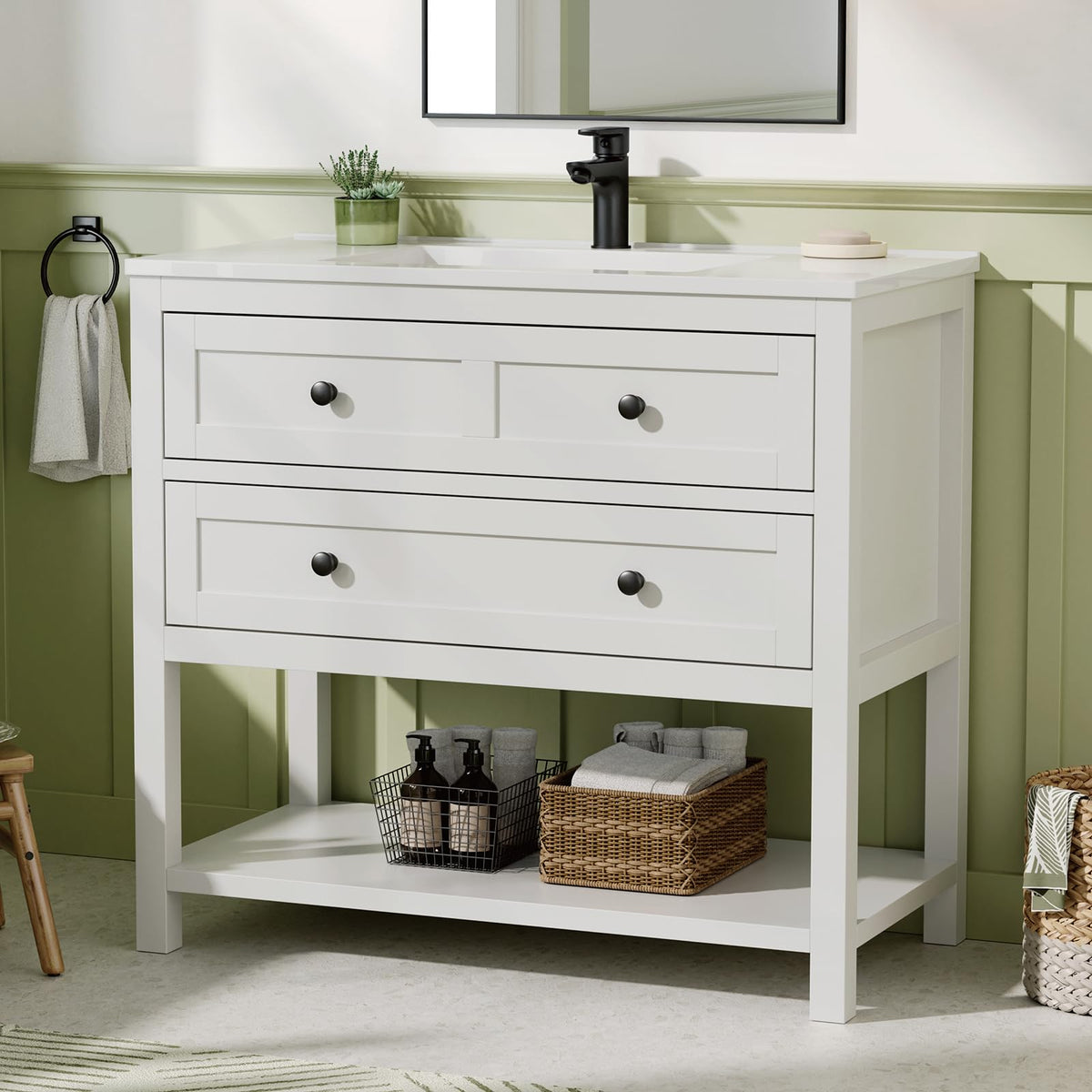 42 Inch Bathroom Vanity with Sink, Fully-Assembled, Walnut