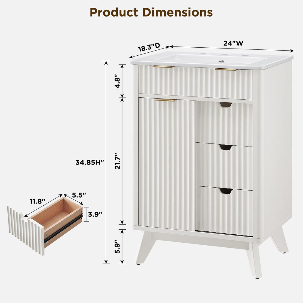 T4TREAM 60" Fluted Bathroom Vanity with Resin Sink Combo, Natural Oak