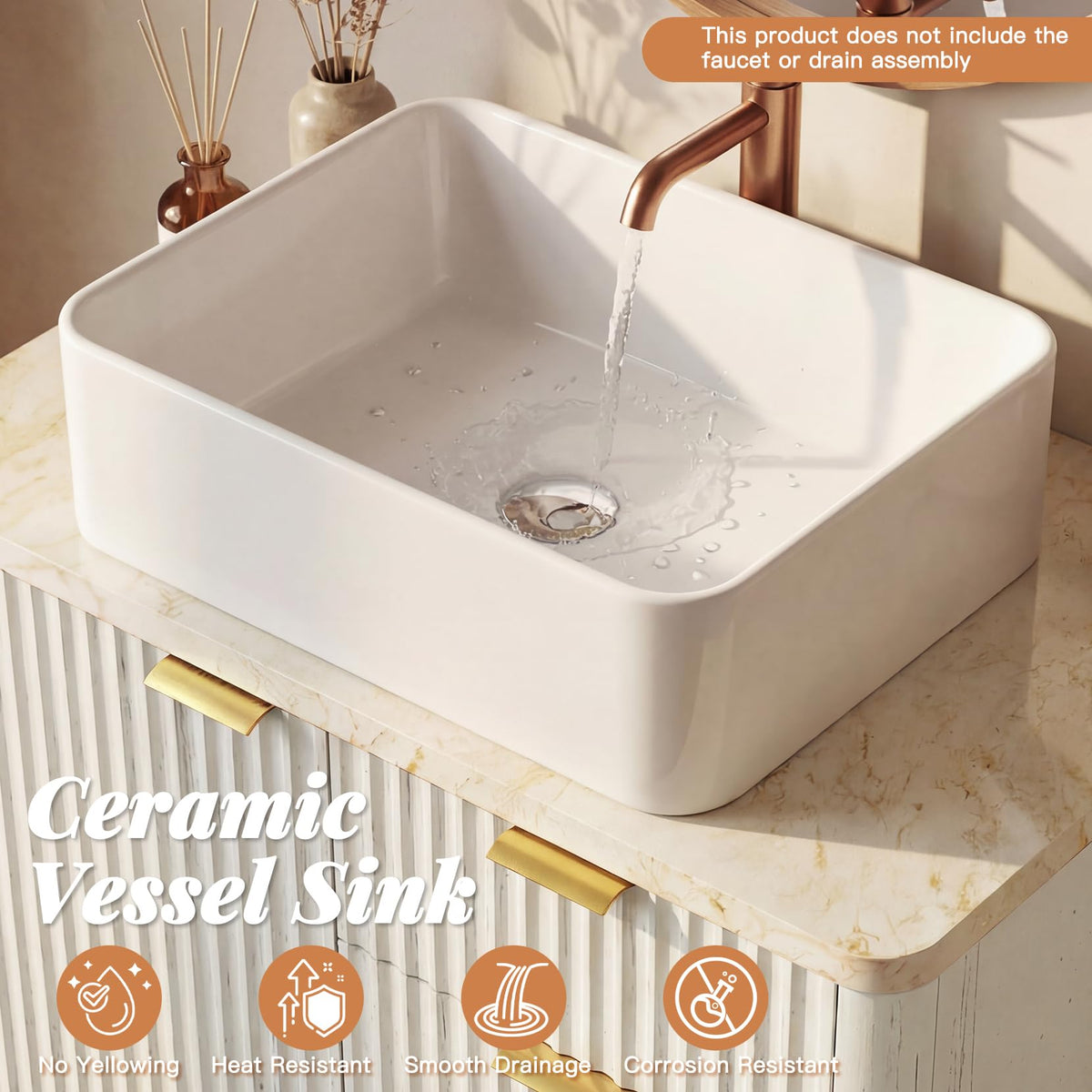 Concho 31'' Fluted Bathroom Vanity with Ceramic Sink Natural Oak