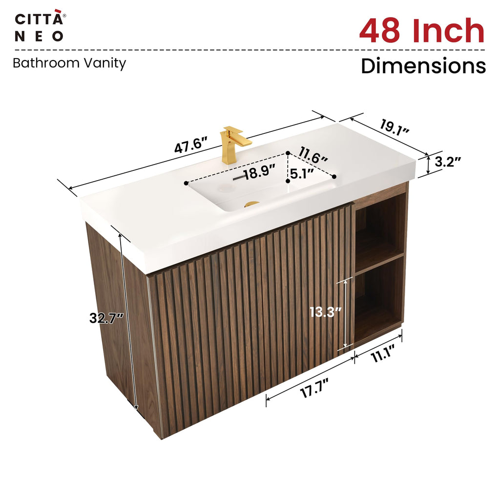 36â Modern Bathroom Vanity with Black Sink, Smoked Brown