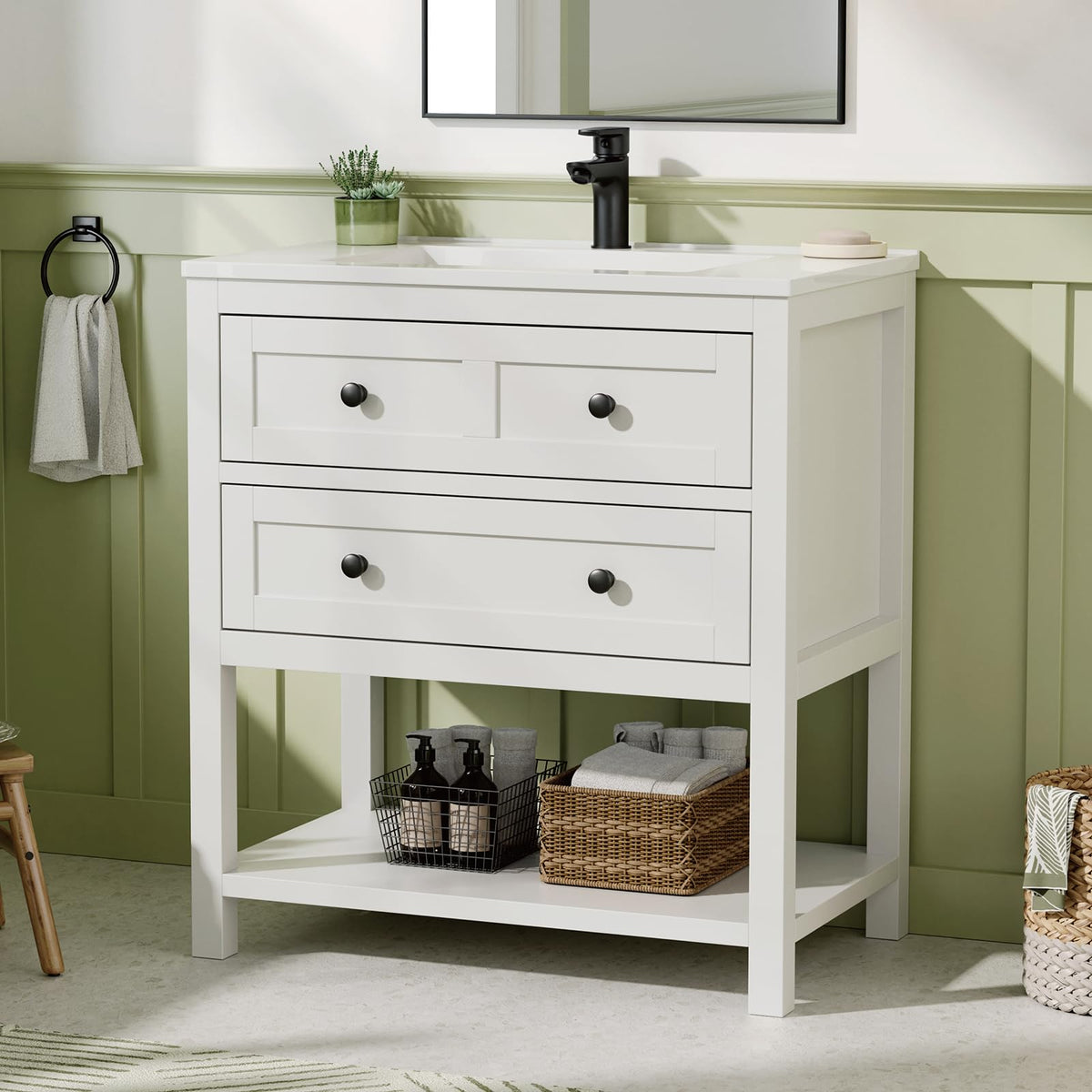 42 Inch Bathroom Vanity with Sink, Fully-Assembled, Walnut