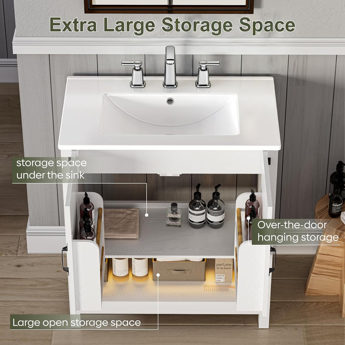 30" Bathroom Vanity with Sink, Modern Bathroom Cabinet, White