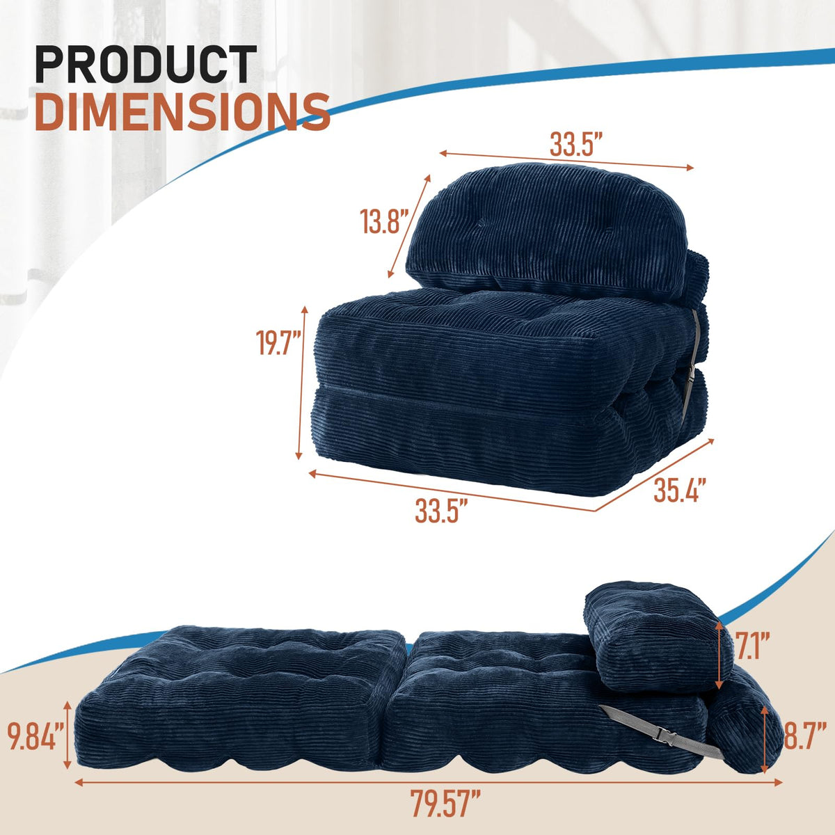 Folding Sofa Bed, Convertible Sleeper Chair with Back Support and Pillow