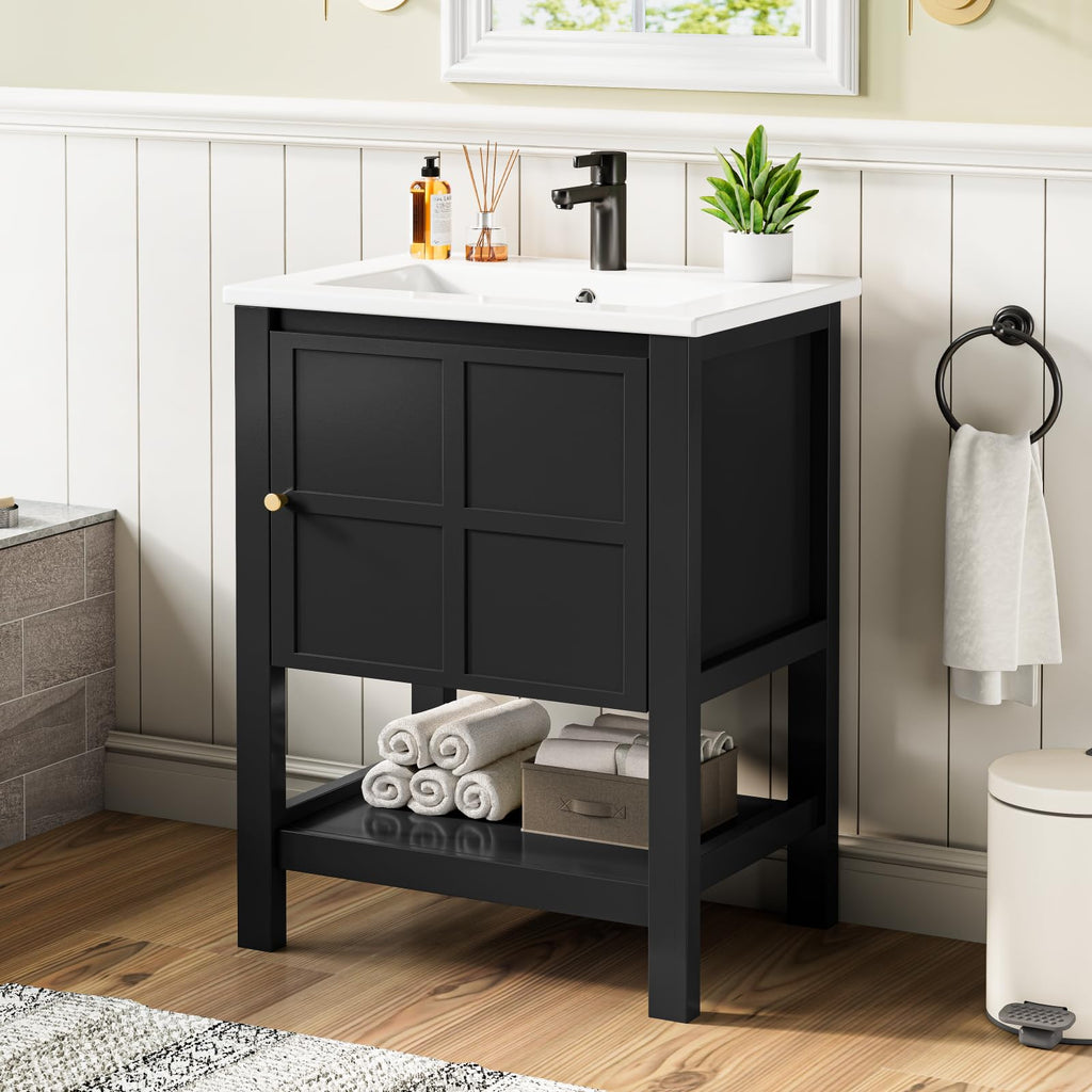 30" Bathroom Vanity with Sink, Sliding Barn Door & 3 Drawers