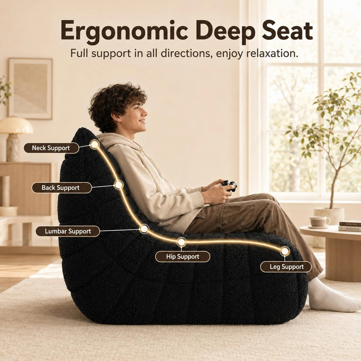 WHGBJA Giant Bean Bag Chair for Adults, Comfy Beanbag with Memory Foam