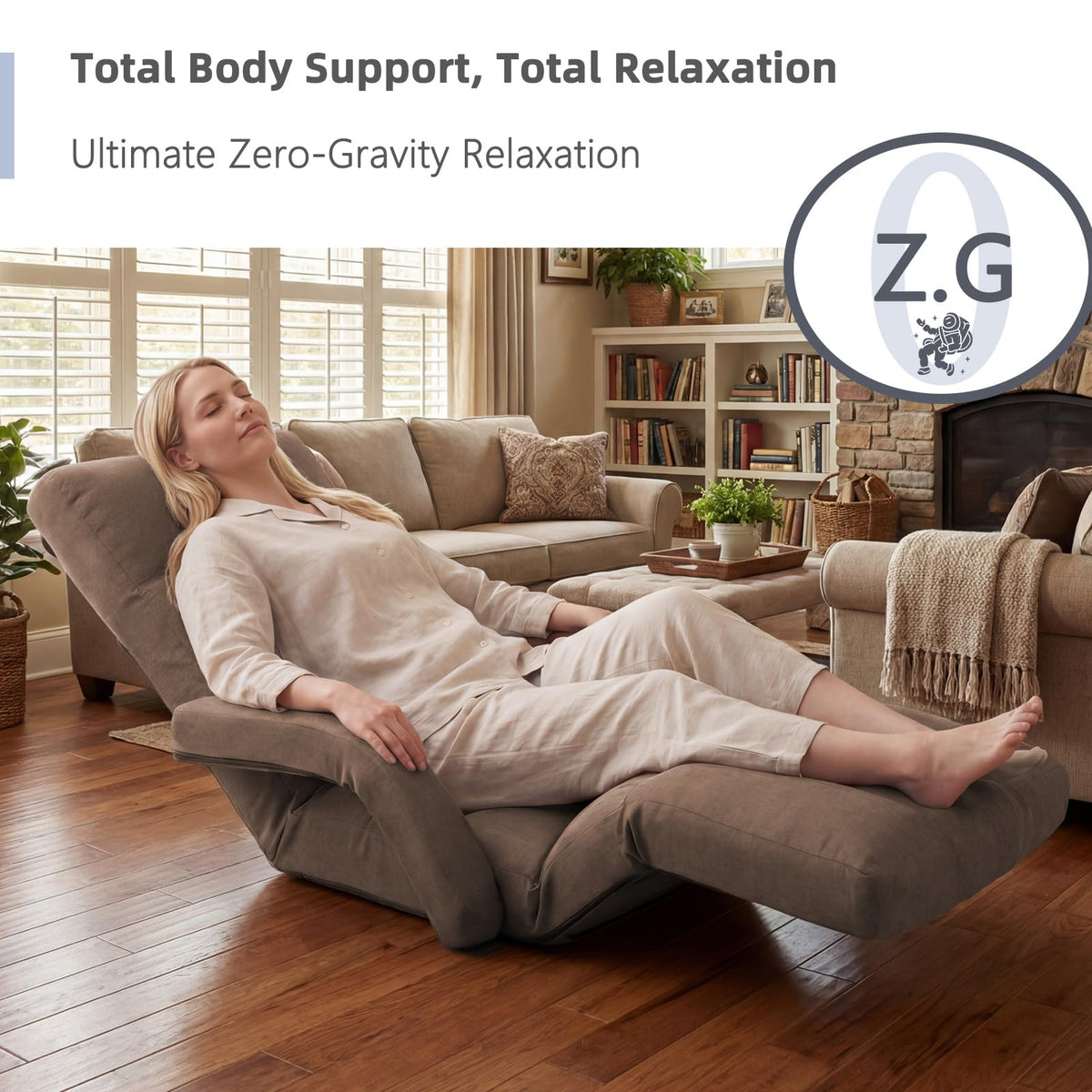 Adjustable Floor Gaming Chair with Footrest, 14-Position Backrest