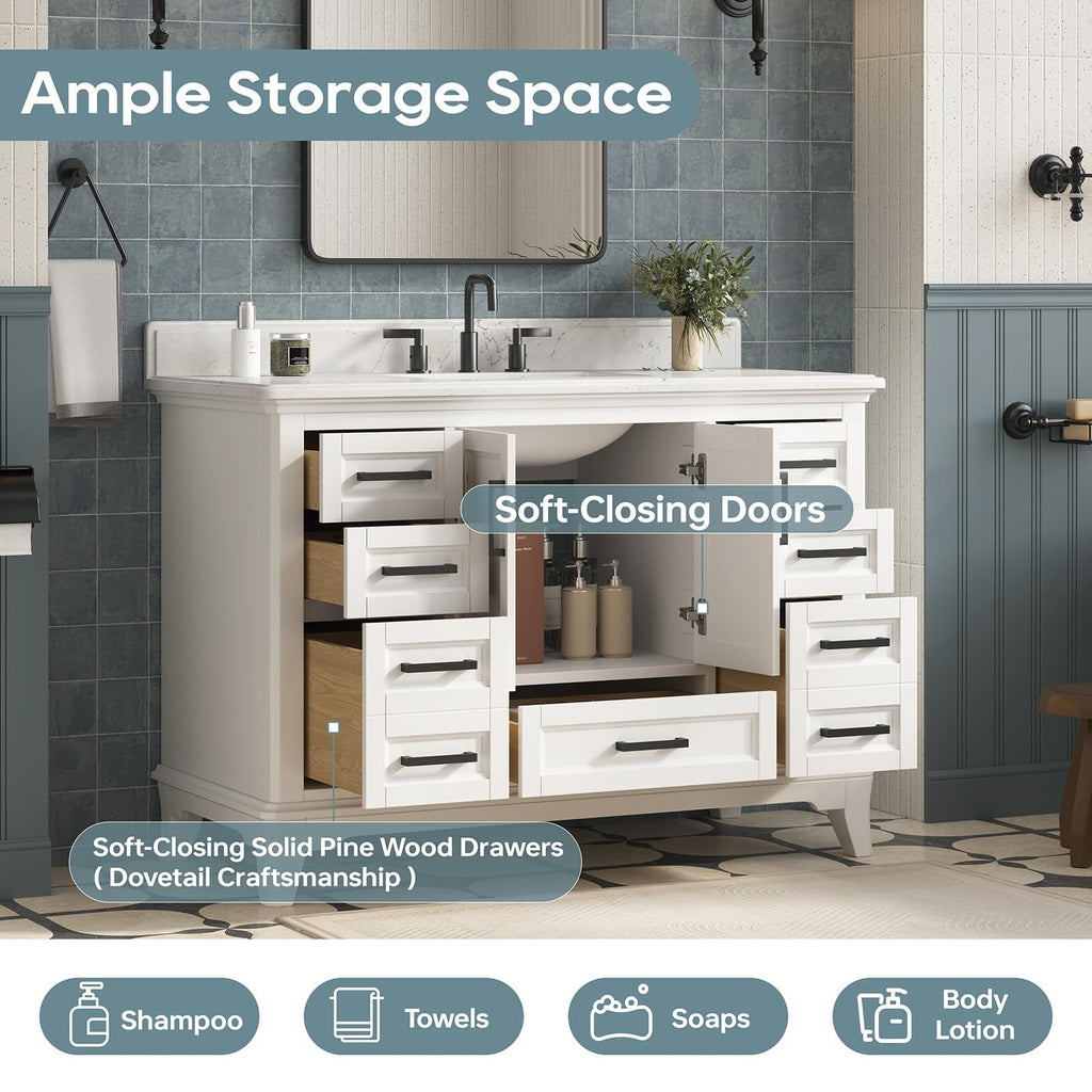 42 Inch Bathroom Vanity with Sink, Pre Assembled, White