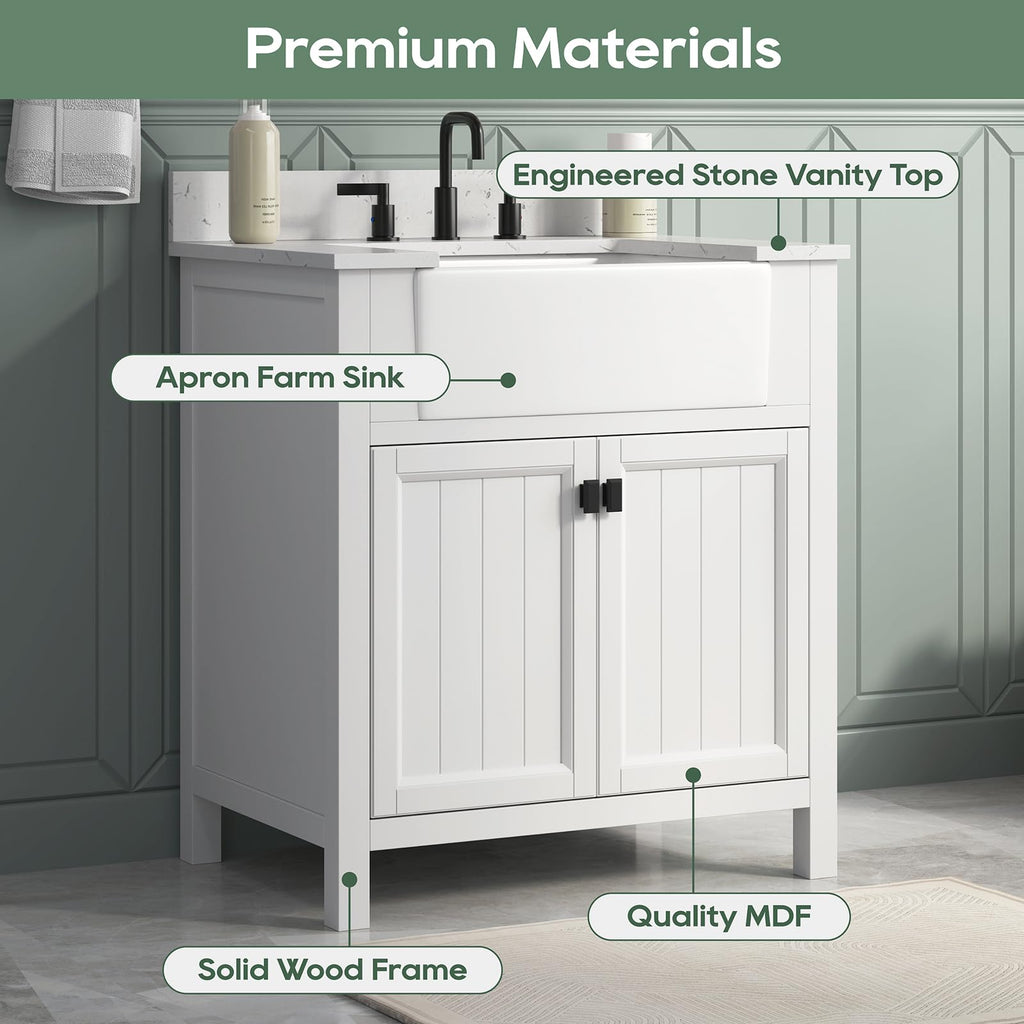 42 Inch Bathroom Vanity with Sink, Pre Assembled, White