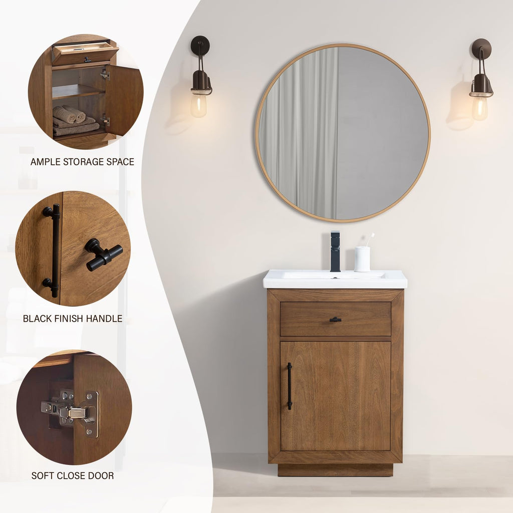 HOMEBEYOND 72" Bathroom Vanity with Double Sink & Ceramic Top, MDF Material Vanity Cabinet with Basin Combo, Soft-Closing Doors, Removable Shelf, Backsplash, Tan