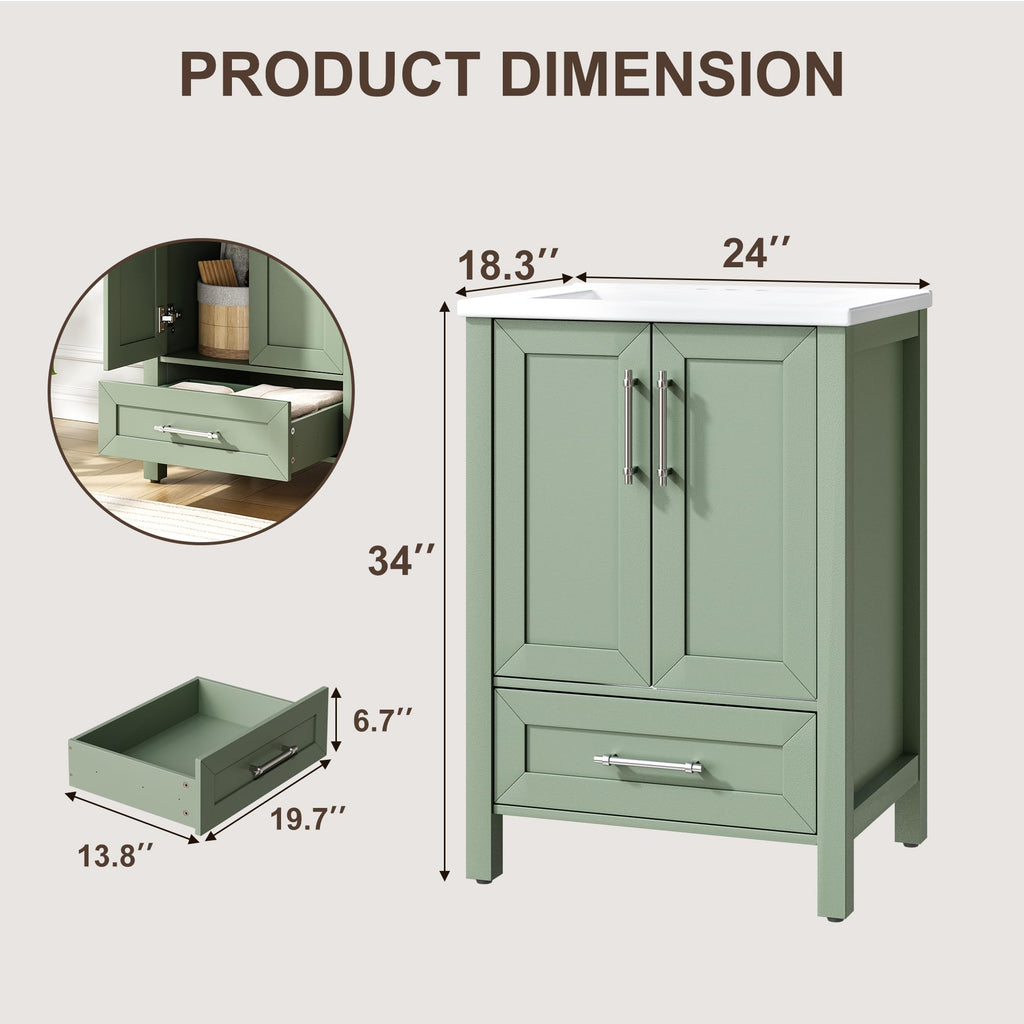 Garvee 24" Bathroom Vanity with Sink, Freestanding Bathroom Cabinet