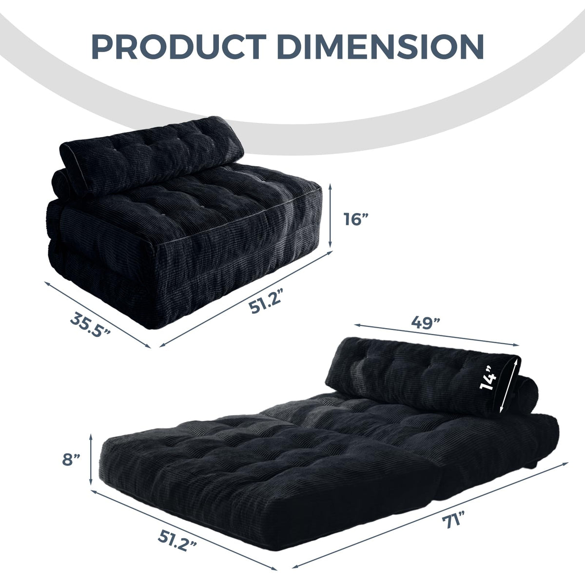 MAXYOYO Folding Sofa Bed, Convertible Chair Bed with Pillow