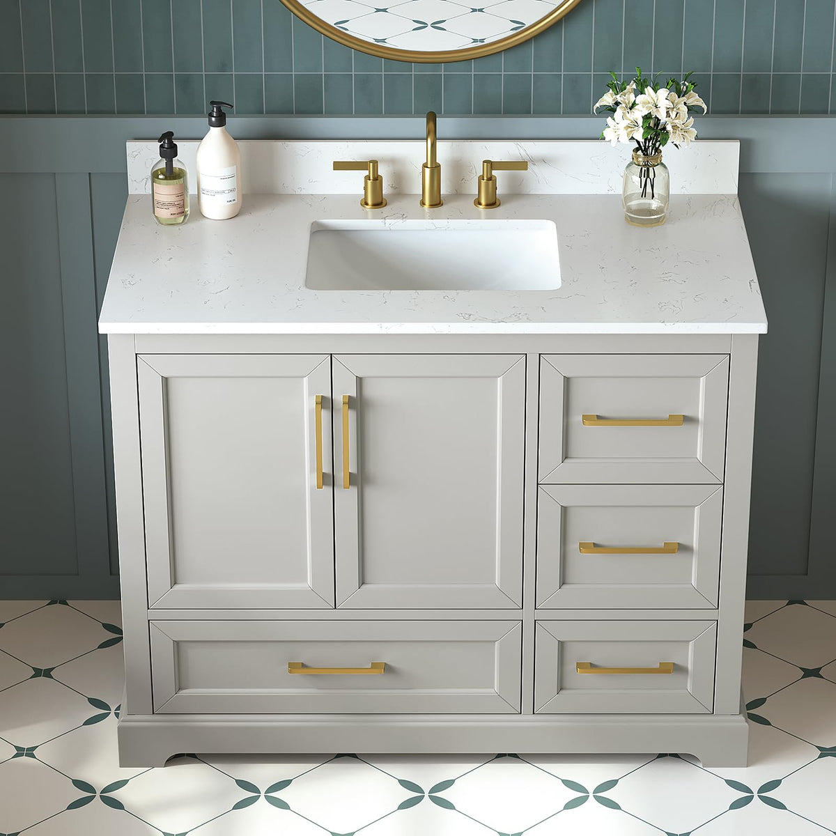 60 Inch Bathroom Vanity with Double Sink Combo, Greige