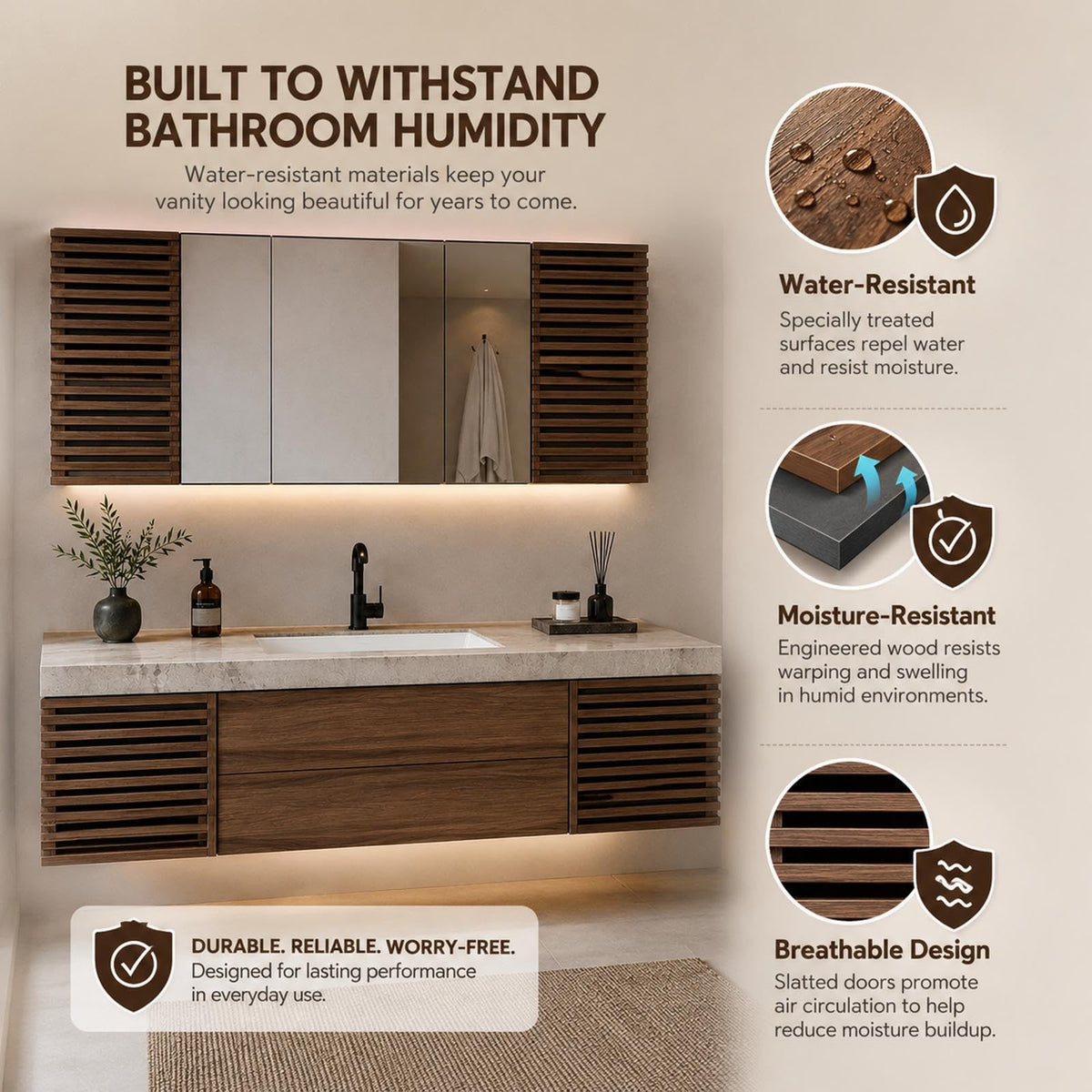 68 IN Floating Single Sink Bathroom Vanity Set with LED Mirror Cabinet