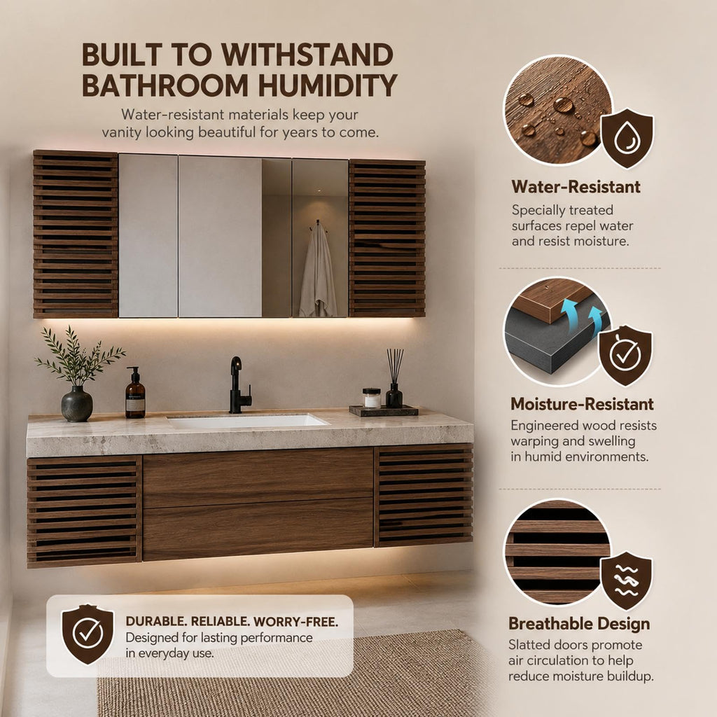 68 IN Floating Single Sink Bathroom Vanity Set with LED Mirror Cabinet