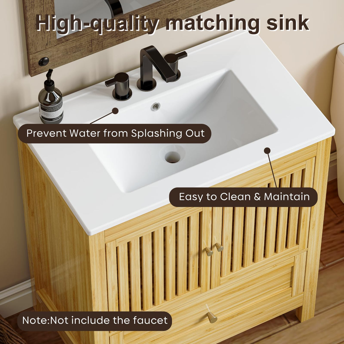 30" Bathroom Vanity with Sink, Modern Bathroom Cabinet, White