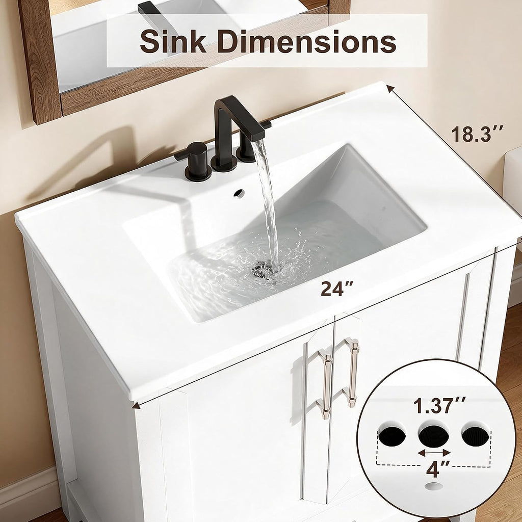 Garvee 24" Bathroom Vanity with Sink, Freestanding Bathroom Cabinet