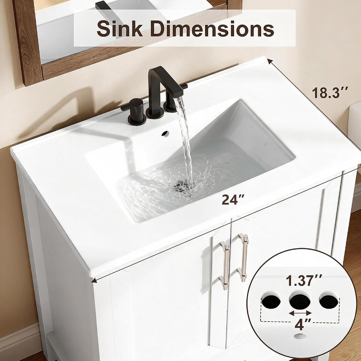 Garvee 24" Bathroom Vanity with Sink, Freestanding Bathroom Cabinet