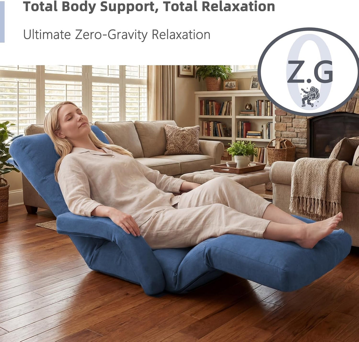 Adjustable Floor Gaming Chair with Footrest, 14-Position Backrest