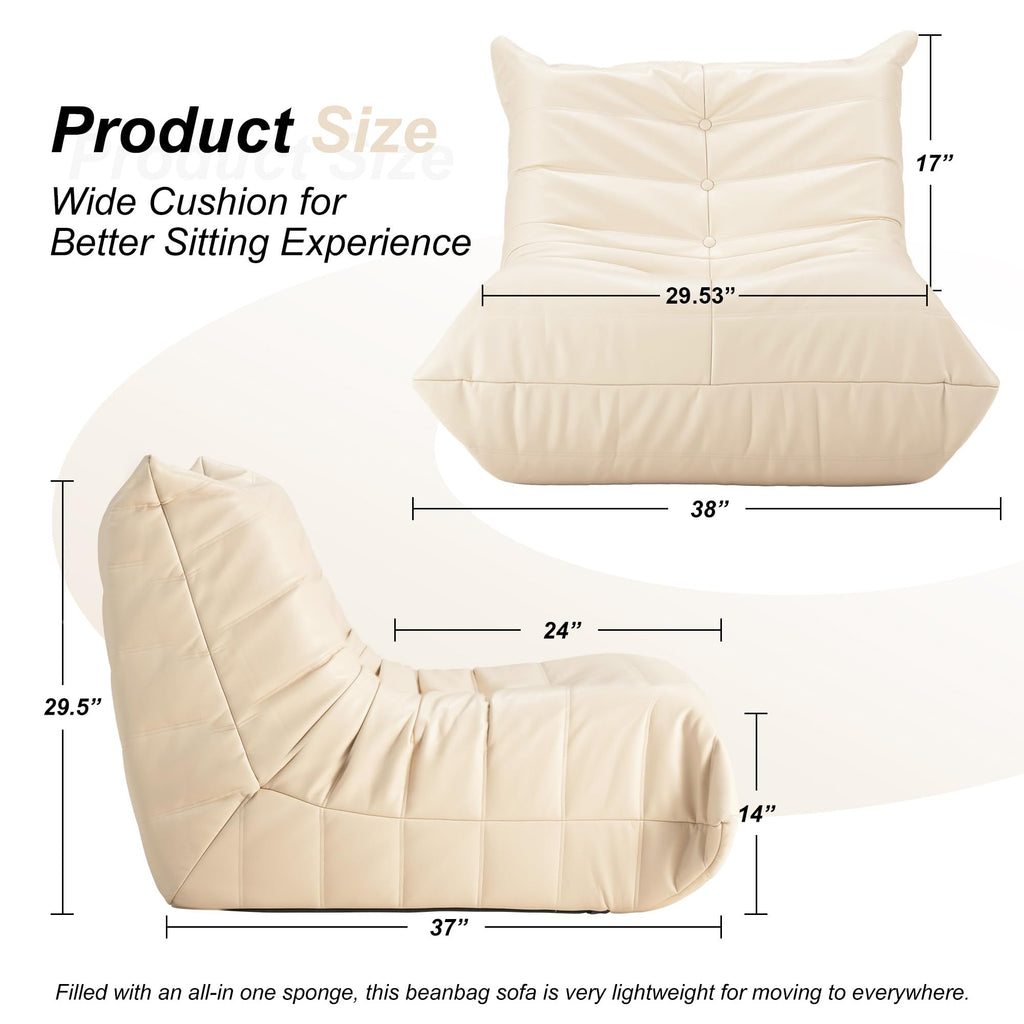 Hobestluk Bean Bag Chair Adult Leather Togo Chair Memory Foam Living Room
