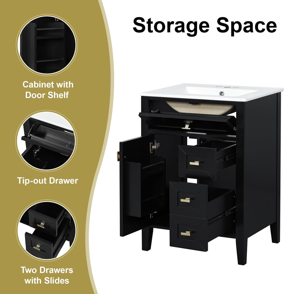 36 Inch Bathroom Vanities with Undermount Ceramic Sink, Storage Cabinet with Soft Closing Doors and Three Drawers, Solid Wood Frame, Natural Wood
