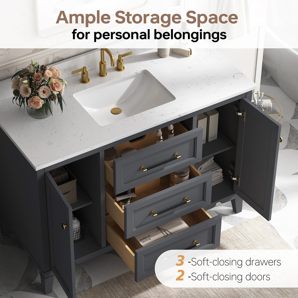 48 Inch Bathroom Vanity with Sink, Fully Assembled, Green
