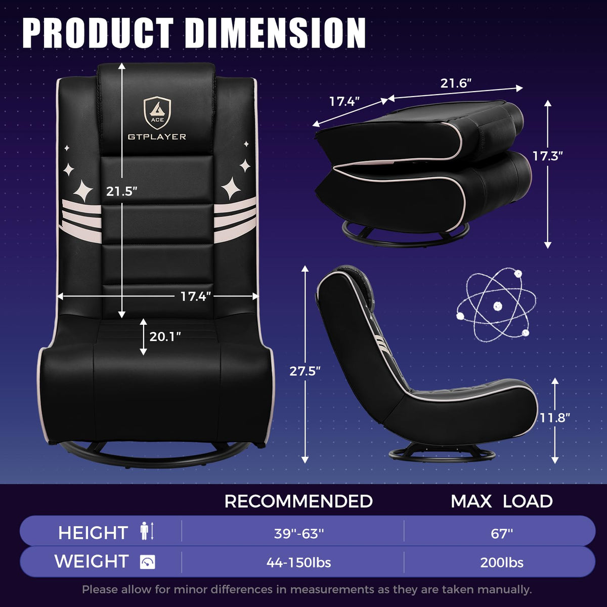 GTPLAYER Floor Gaming Chair Foldable Swivel Floor Chairs for Kids Boys Comfy Video Game Seat with 360Â° Multipurpose for Gamers, Bedroom or Game Room(Black-Blue)