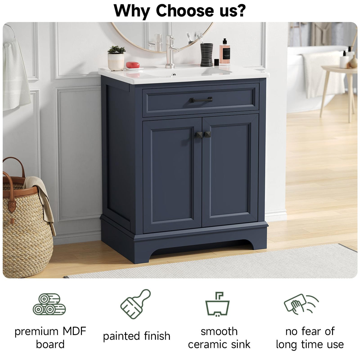 ONBRILL 28" Bathroom Vanity with Ceramic Sink, Soft Close Doors,White
