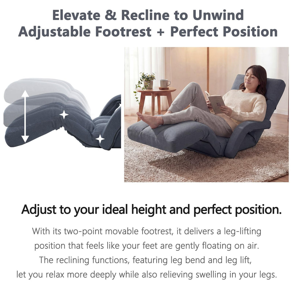 Adjustable Floor Gaming Chair with Footrest, 14-Position Backrest